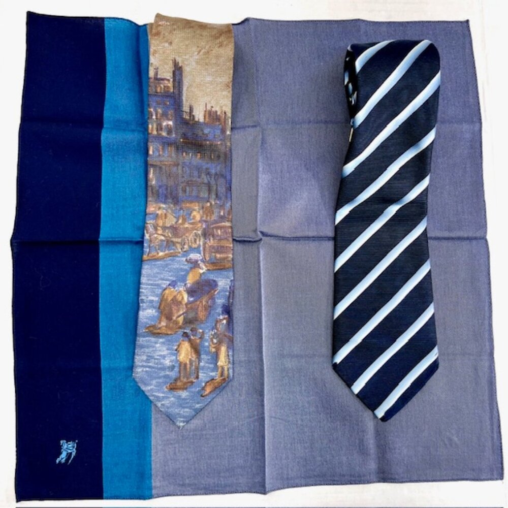 Set: 2 Neckties Burberry Blue  & Raffaello  Italy +1 Burberry  Handkerchief (54 - Picture 4 of 16